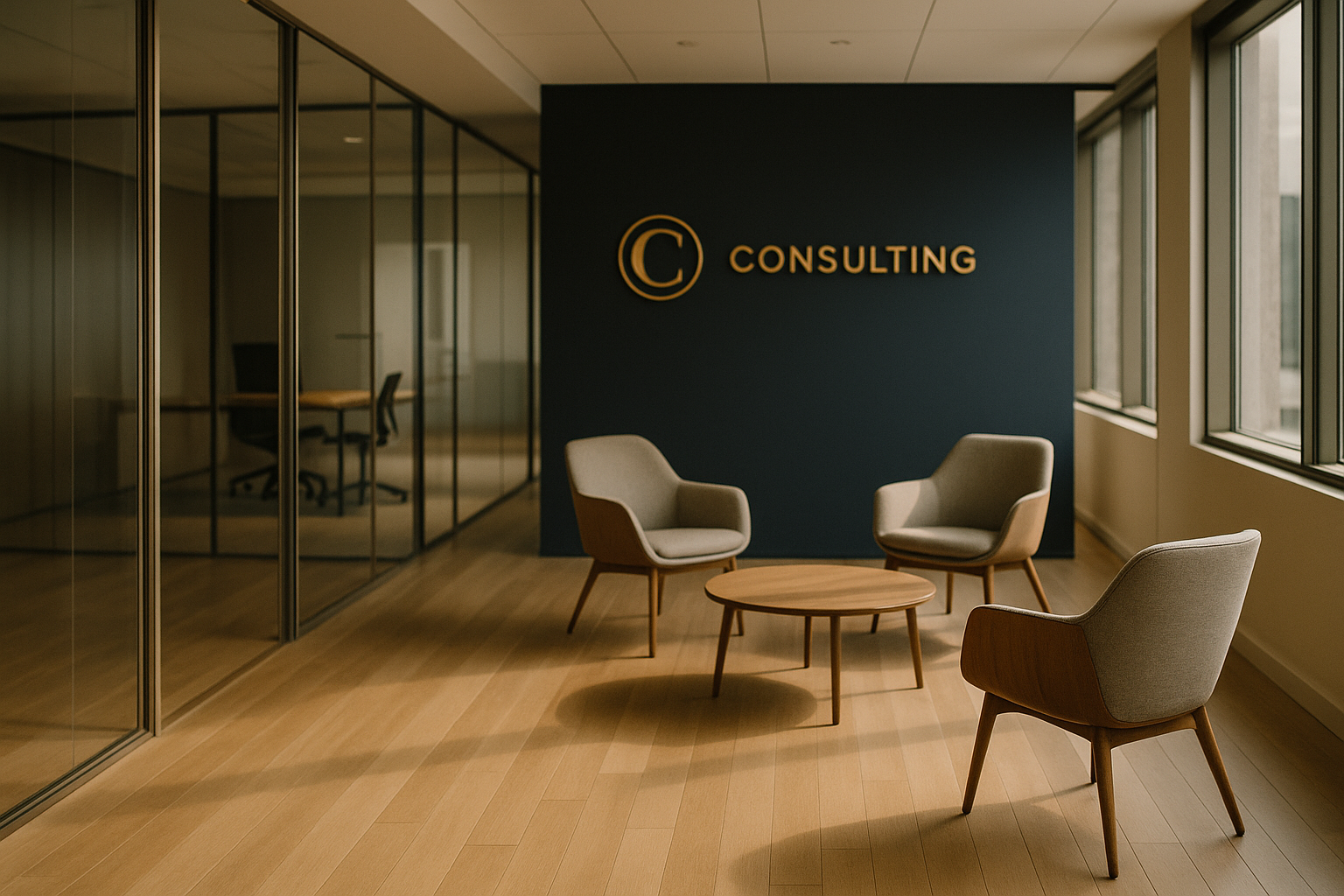 Modern office with navy and gold decor